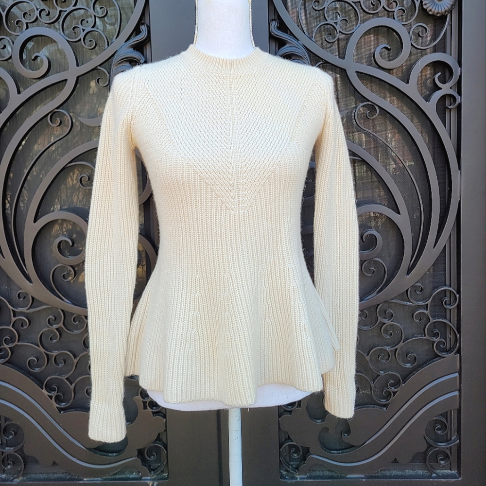 Cream Peplum Knit Crew Neck Sweater Nwt